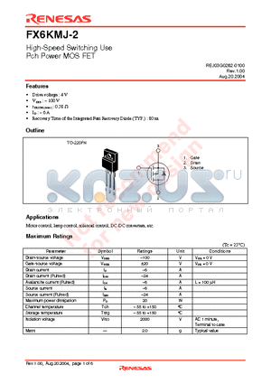 FX6KMJ-2-A8 datasheet - High-Speed Switching Use Pch Power MOS FET