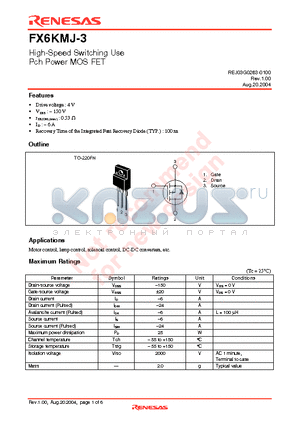 FX6KMJ-3 datasheet - High-Speed Switching Use Pch Power MOS FET