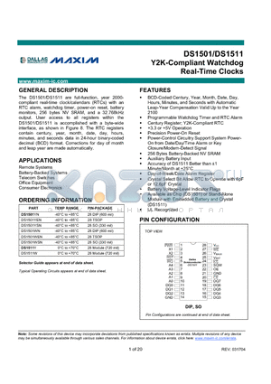 DS1501WSN datasheet - Y2K-Compliant Watchdog Real-Time Clocks