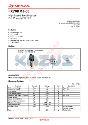 FX70KMJ-03 datasheet - High-Speed Switching Use Pch Power MOS FET