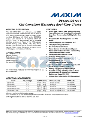 DS1501YN+ datasheet - Y2K-Compliant Watchdog Real-Time Clocks