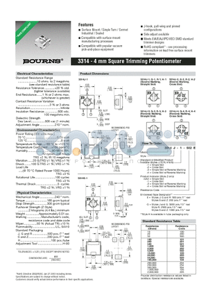 3314J-3-502G datasheet - 4 mm Square Trimming Potentiometer