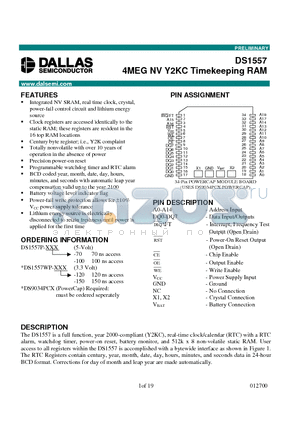 DS1557 datasheet - 4MEG NV Y2KC Timekeeping RAM