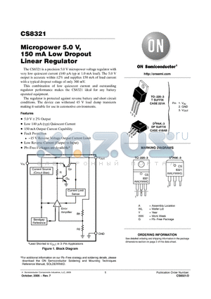 CS8321YT3G datasheet - Micropower 5.0 V, 150 mA Low Dropout Linear Regulator