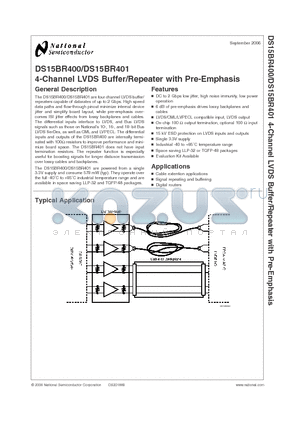 DS15BR400TVS datasheet - 4-Channel LVDS Buffer/Repeater with Pre-Emphasis