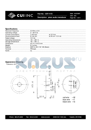 CEP-1172 datasheet - piezo audio transducer