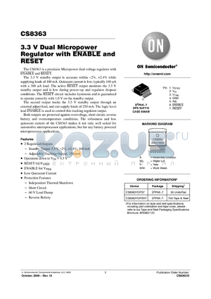 CS8363YDPS7 datasheet - 3.3 V Dual Micropower Regulator with ENABLE and RESET