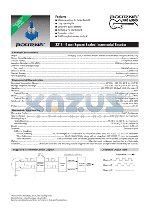 3315C-015-006 datasheet - 3315 - 9 mm Square Sealed Incremental Encoder