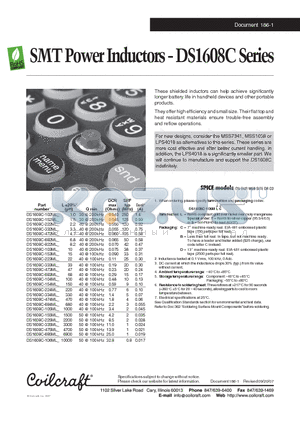 DS1608C-104ML datasheet - SMT Power Inductors