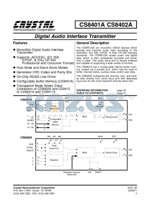 CS8401A datasheet - Digital Audio Interface Transmitter