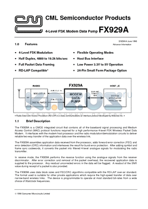 FX929AP4 datasheet - 4-Level FSK Modem Data Pump