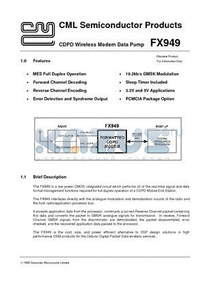FX949 datasheet - CDPD Wireless Modem Data Pump