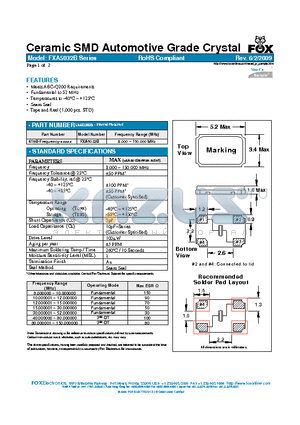 FXA5032B datasheet - Ceramic SMD Automotive Grade Crystal