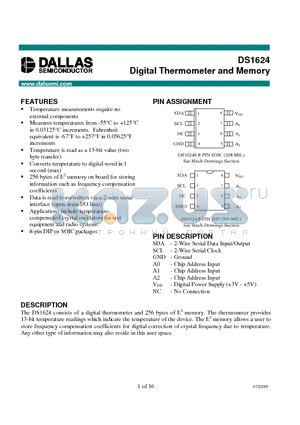 DS1624 datasheet - Digital Thermometer and Memory