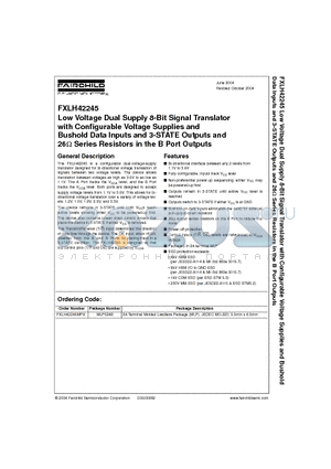 FXLH42245 datasheet - Low Voltage Dual Supply 8-Bit Signal Translator with Configurable Voltage Supplies and Bushold Data Inputs and 3-STATE Outputs and 26 Series Resisto