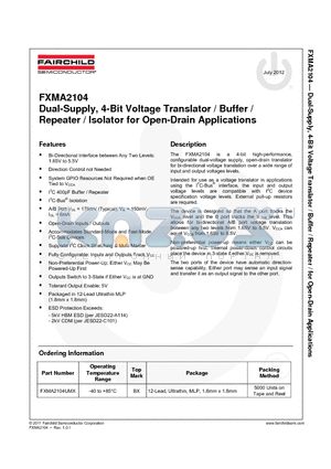 FXMA2104 datasheet - Dual-Supply, 4-Bit Voltage Translator / Buffer / Repeater