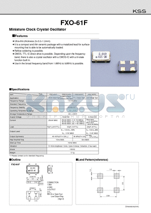 FXO-61F datasheet - Miniature Clock Crystal Oscillator