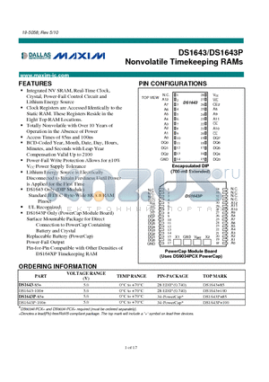DS1643P datasheet - Nonvolatile Timekeeping RAMs