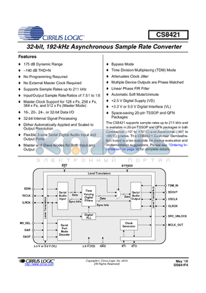 CS8421 datasheet - 32-bit, 192-kHz Asynchronous Sample Rate Converter