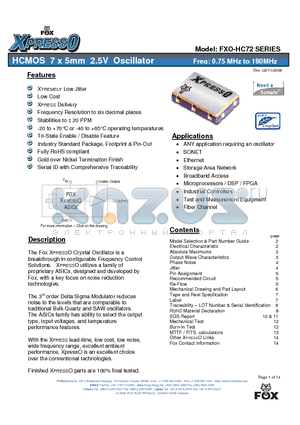 FXO-HC728R-106.25 datasheet - HCMOS 7 x 5mm 2.5V Oscillator