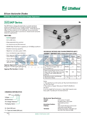 5KP150A datasheet - Silicon Avalanche Diodes - 5000 Watt Axial Leaded Transient Voltage Suppressor