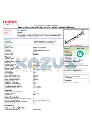 87782-2001 datasheet - 0.60mm (.024) Pitch miniDIMM DDR2, Socket, Surface Mount, Vertical, 1.8V Voltage Key, 244 Circuits, 0.76lm (30l) Gold (Au) Plating, Off- White Latches