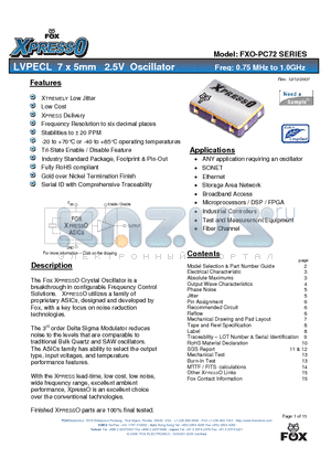 FXO-PC72 datasheet - LVPECL 7 x 5mm 2.5V Oscillator