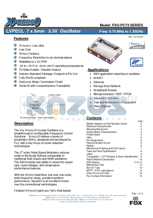 FXO-QC736-906 datasheet - LVPECL 7 x 5mm 3.3V Oscillator