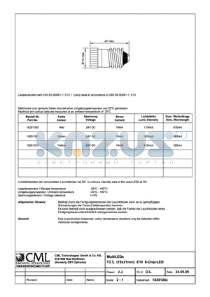 1829135X datasheet - MultiLEDs T31/4 (10x21mm) E10 8-Chip-LED