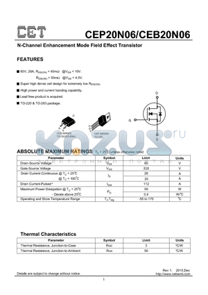 CEP20N06_10 datasheet - N-Channel Enhancement Mode Field Effect Transistor