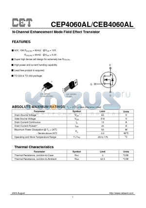 CEP4060AL_05 datasheet - N-Channel Enhancement Mode Field Effect Transistor