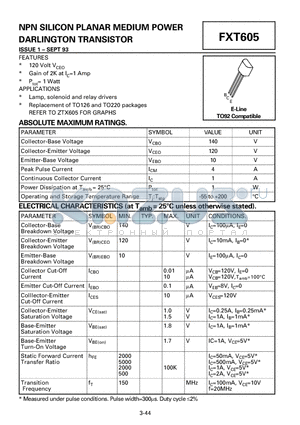 FXT605 datasheet - NPN SILICON PLANAR MEDIUM POWER DARLINGTON TRANSISTOR