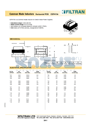 CEP4736-09 datasheet - Common Mode Inductors Horizontal PCB