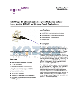 E2505H31 datasheet - E2500-Type 2.5 Gbits/s Electroabsorption Moudlated Isolated Laser Module (EM-ILM) for Ultralong-Reach Applications