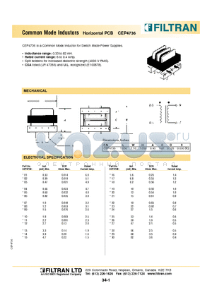 CEP4736-17 datasheet - Common Mode Inductors Horizontal PCB