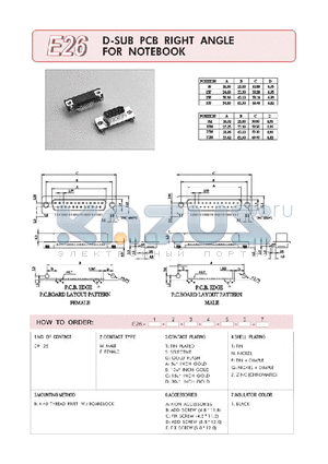 E26-F-A-P-B-B-1 datasheet - D-SUB PCB RIGHT ANGLE FOR NOTEBOOK