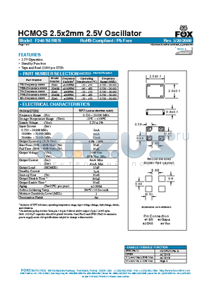 F240 datasheet - HCMOS 2.5x2mm 2.5V Oscillator