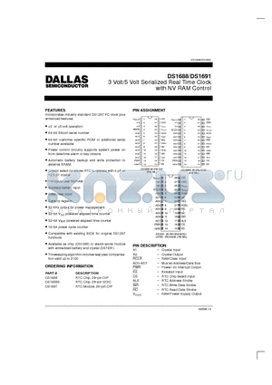 DS1688 datasheet - 3 Volt/5 Volt Serialized Real Time Clock with NV RAM Control