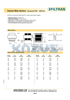 CEP4748-03 datasheet - Common Mode Inductors Horizontal PCB