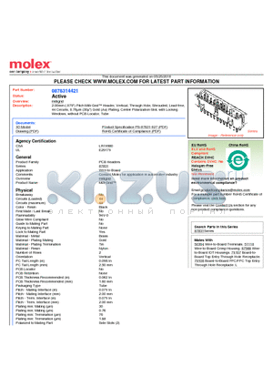 87831-4421 datasheet - 2.00mm (.079) Pitch Milli-Grid Header, Vertical, Through Hole, Shrouded, Lead-free, 44 Circuits, 0.76lm (30l) Gold (Au) Plating, Center Polarization Slot