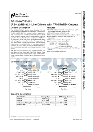 DS1691A datasheet - (RS-422/RS-423) Line Drivers with TRI-STATE Outputs
