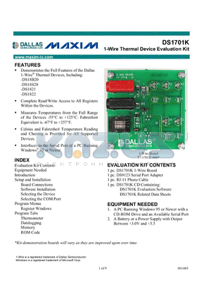 DS1701K datasheet - 1-Wire Thermal Device Evaluation Kit