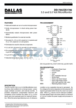 DS1705 datasheet - 3.3 and 5.0 Volt MicroMonitor