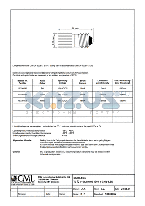 18330450 datasheet - MultiLEDs T31/4 (10x28mm) E10 8-Chip-LED