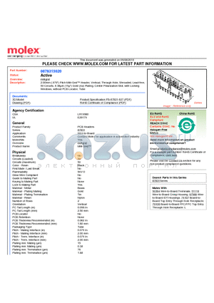 87831-5020 datasheet - 2.00mm (.079) Pitch Milli-Grid Header, Vertical, Through Hole, Shrouded, Lead-free, 50 Circuits, 0.38lm (15l) Gold (Au) Plating, Center Polarization Slot