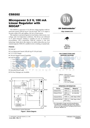 CS9202YDFR8 datasheet - Micropower 3.3 V, 100 mA Linear Regulator with NOCAP