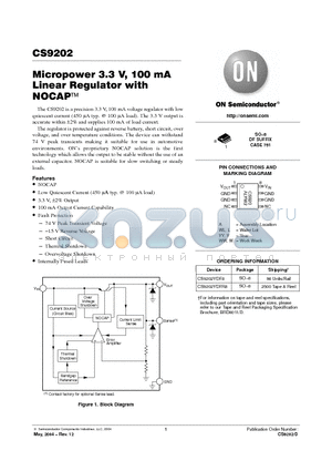 CS9202 datasheet - Micropower 3.3 V, 100 mA Linear Regulator with NOCAP