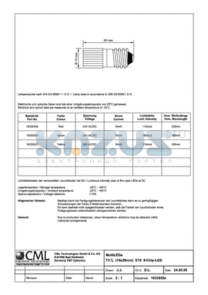 18330350 datasheet - MultiLEDs T31/4 (10x28mm) E10 8-Chip-LED