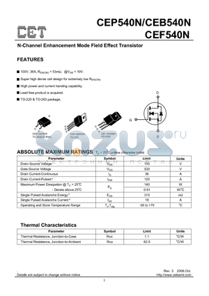 CEP540N datasheet - N-Channel Enhancement Mode Field Effect Transistor