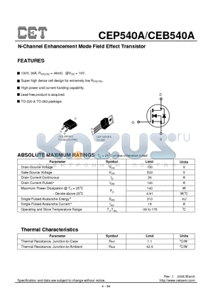 CEP540A datasheet - N-Channel Enhancement Mode Field Effect Transistor